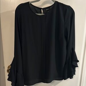 Who What Wear Black Ruffled Bell Sleeve Blouse